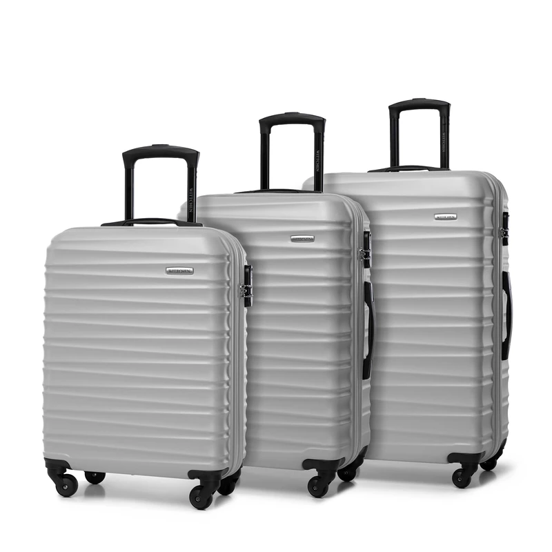 WITTCHEN Travel Suitcase Carry-On Cabin Luggage Hardshell Made of ABS with 4 Spinner Wheels Combination Lock Telescopic Handle Groove Line Set of 3 suitcases Grey