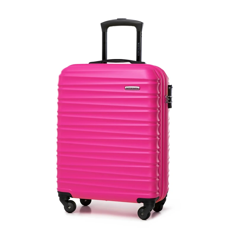 WITTCHEN Travel Suitcase Carry-On Cabin Luggage Hardshell Made of ABS with 4 Spinner Wheels Combination Lock Telescopic Handle Groove Line Size Cabin Suitcase Pink