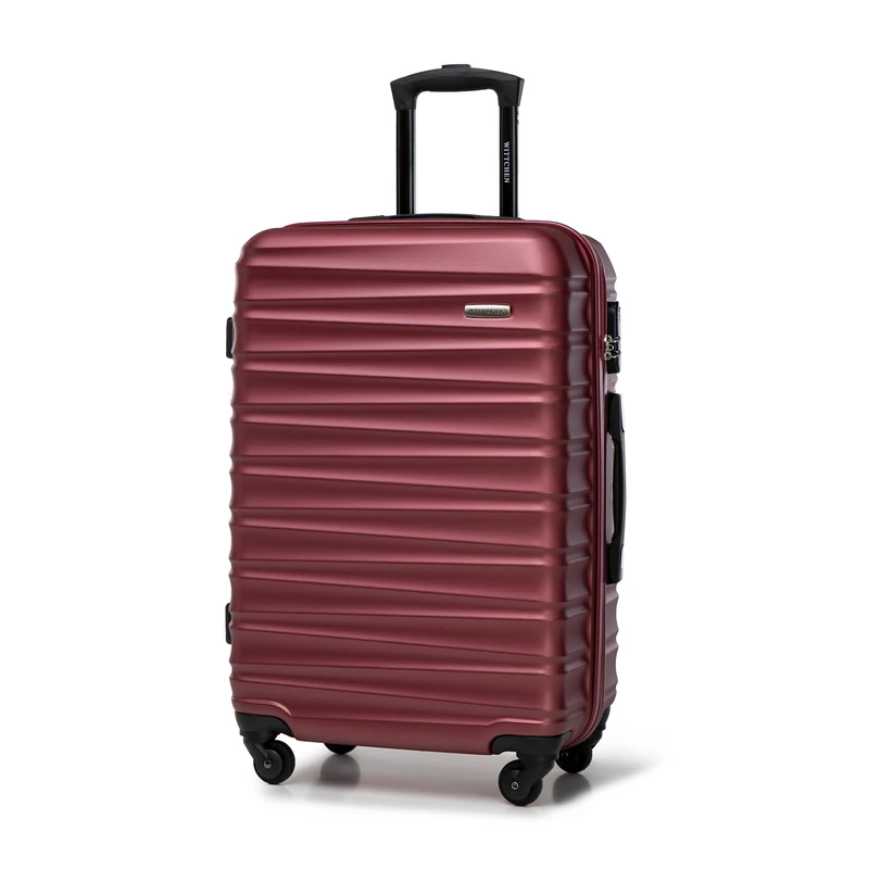 WITTCHEN Travel Suitcase Carry-On Cabin Luggage Hardshell Made of ABS with 4 Spinner Wheels Combination Lock Telescopic Handle Groove Line Size Medium Suitcase Burgundy