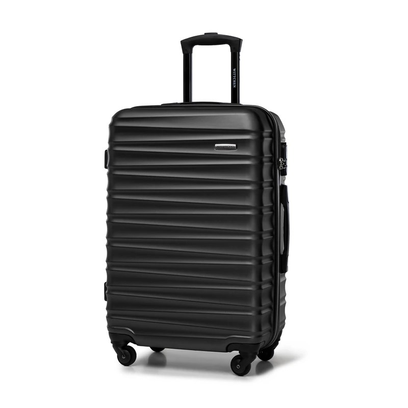 WITTCHEN Travel Suitcase Carry-On Cabin Luggage Hardshell Made of ABS with 4 Spinner Wheels Combination Lock Telescopic Handle Groove Line Size Medium Suitcase Black