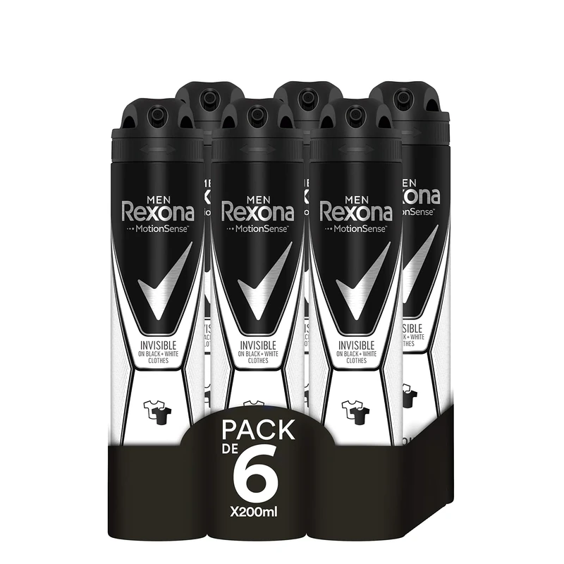 Rexona Invisible Antiperspirant Deodorant Black&White – Pack of 6 x 200 ml (Total: 1200 ml)