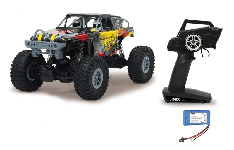 Jamara 410113 - J-Rock Crawler 4WD 1:10 Li-Ion 2,4GHz – Rubber tires, Adjustable track, 2 drive motors, Very high ground clearance, Extreme Ramp Travel Index, Very high ground clearance