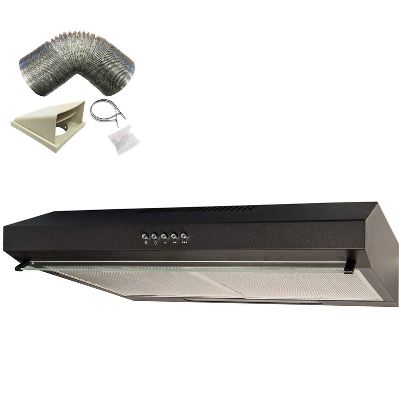 SIA VSR60BL 60cm Black Slim Visor Cooker Hood Kitchen Fan And 3m Ducting Kit