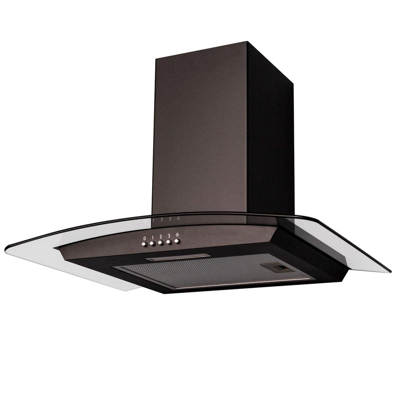 SIA CGH60BL 60cm Black Curved Glass Chimney Cooker Hood Kitchen Extractor Fan - Image 1