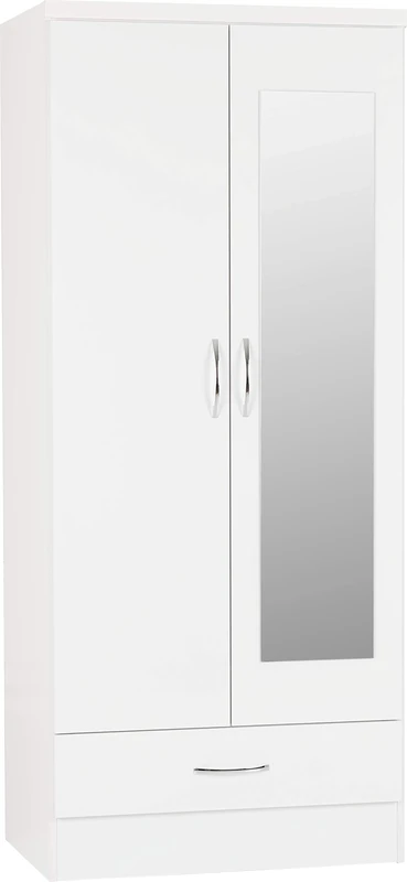 Seconique Nevada Mirrored 2 Door Wardrobe in White Gloss