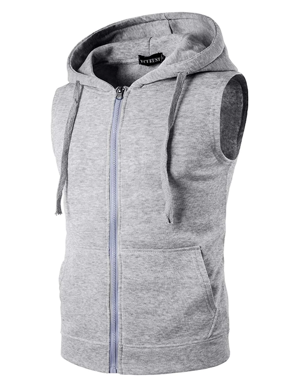 YCUEUST Mens Sleeveless Hoodie Zip Up Sweatshirt Tank Top Hooded Light Grey XX-Large