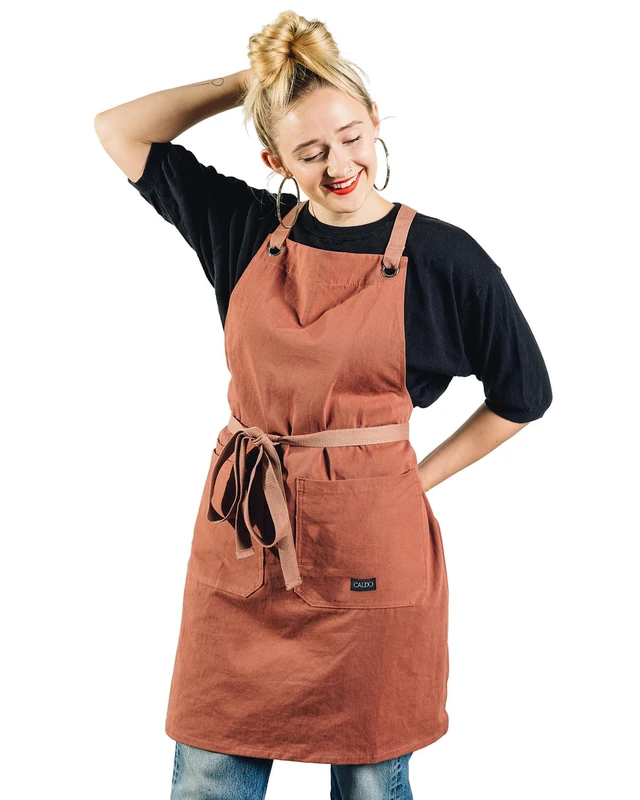 Caldo Crossback Kitchen Apron - Mens and Womens Professional Chef Bib Apron - Adjustable Crossback Style - Midweight Cotton (Terracotta) - Image 1