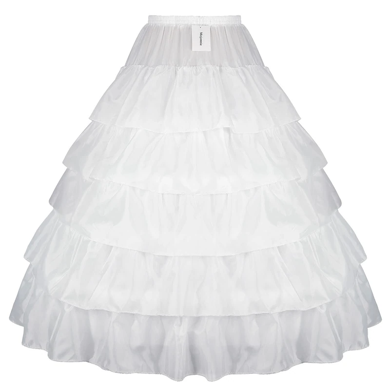 Mojonnie Petticoats for Women 4 Hoop Crinoline Petticoat for Wedding Dress, 5 Ruffles Layers Ball Gown Half Slips Underskirt, White, One Size