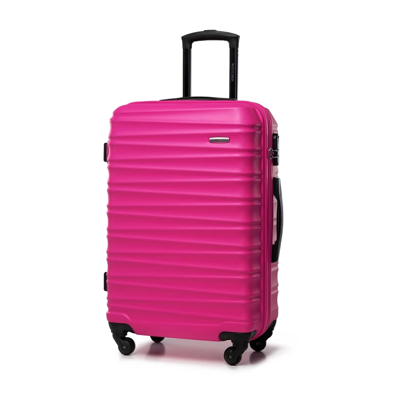 WITTCHEN Travel Suitcase Carry-On Cabin Luggage Hardshell Made of ABS with 4 Spinner Wheels Combination Lock Telescopic Handle Groove Line Size Medium Suitcase Pink - Image 1
