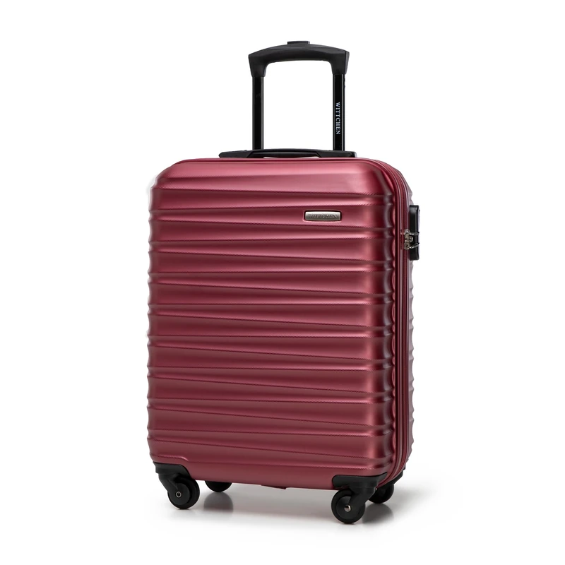 WITTCHEN Travel Suitcase Carry-On Cabin Luggage Hardshell Made of ABS with 4 Spinner Wheels Combination Lock Telescopic Handle Groove Line Size Cabin Suitcase Burgundy