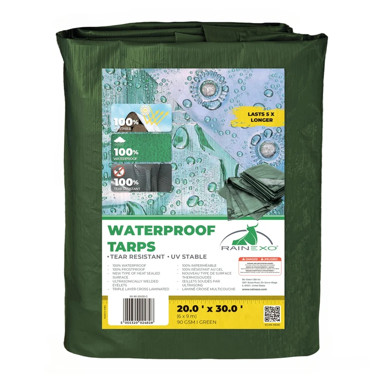 Bio Green RX-90-20x30-G Waterproof 20 x 30 – Multipurpose Heavy Duty Tarp – Multi-Layered Cross-Laminated Film Tarpaulin – Ideal for Farming, Camping, Furniture Cover, 20x30 - Image 1
