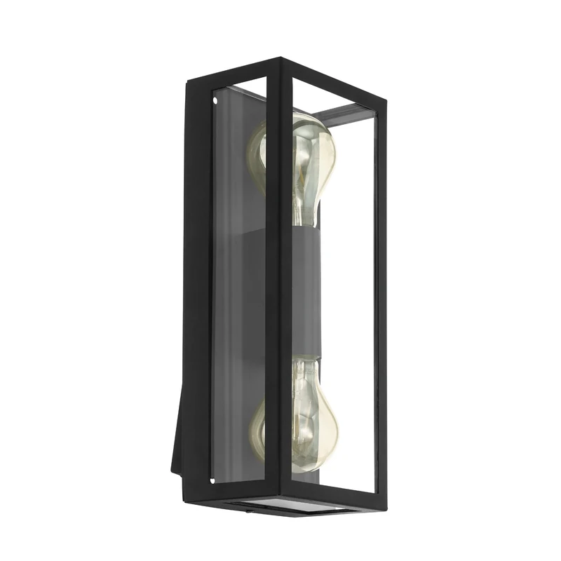 Eglo Alamonte 1 Outdoor Wall Light, Black Galvanized Steel with Clear Glass Porch Lamp, E27 Socket, IP44