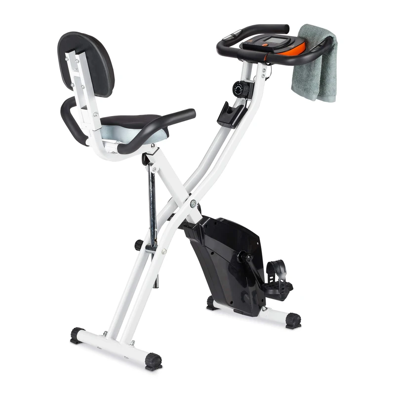 Relaxdays Home Trainer Bike, 120 kg, Folds Compactly, Arm & Back Rest, Display, Magnet Brake System, Fitness Bike, Black