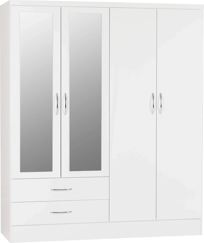 Seconique Nevada 4 Door 2 Drawer Wardrobe in White Gloss