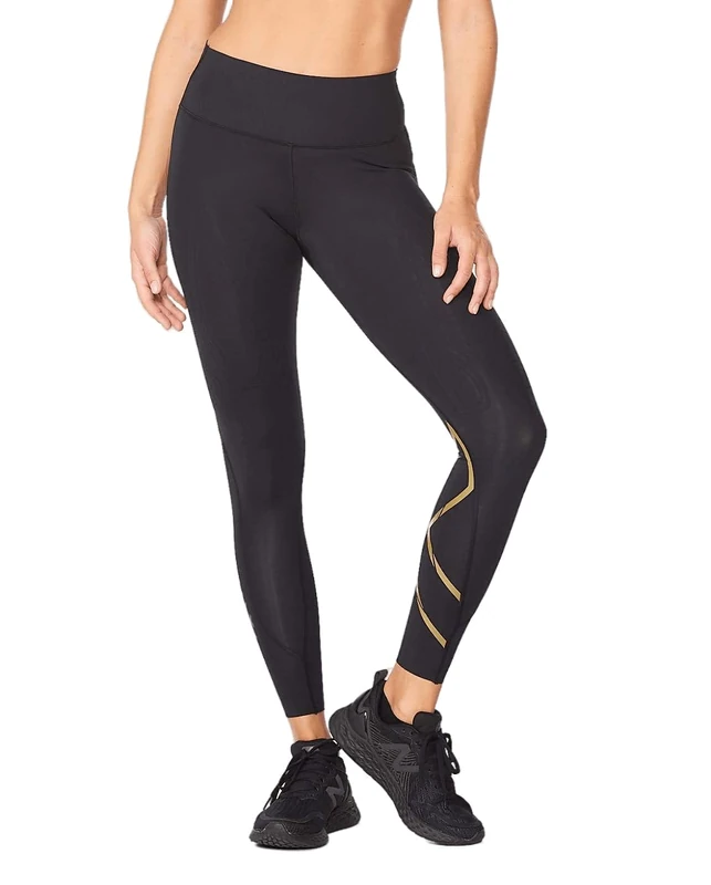 2XU Women's Force Mid-Rise Compression Tights Pants, Black/Gold, XXS