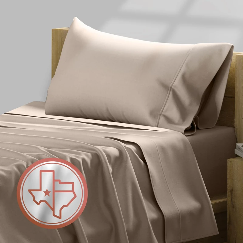 Comfy Sheets 100% Cotton 600 Thread Count Taupe Extra Long Staple Bed Sheet Fits Mattress with 16" Deep Pocket Satin Weave Soft Cotton 4 Piece Bedding Set