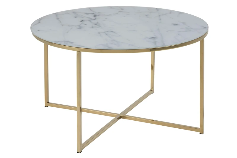 Amazon Brand - Movian Rom Round Coffee Table, 80 x 80 x 45 cm, Glass Top with White Marble Effect/Metal Frame