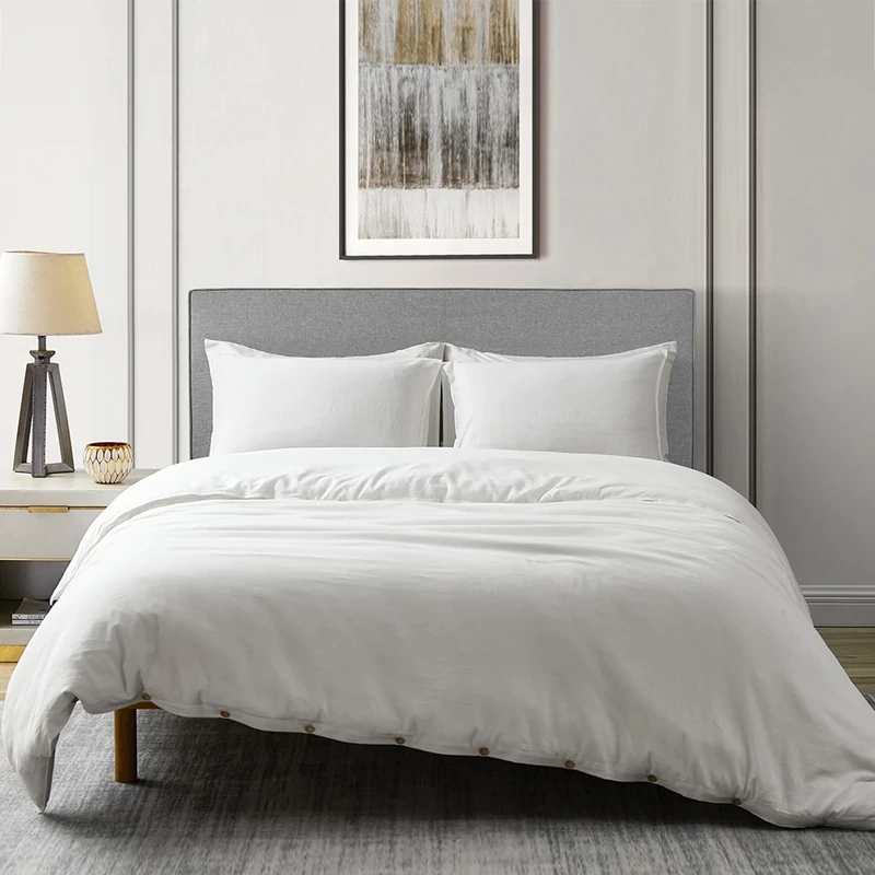 DAPU Linen Duvet Cover Set - French Linen Cotton Blend Natural Flax Soft Breathable Bedding 3 Pcs Set - 1 Duvet Cover 2 Pillowcases (Off-White/Cotton Linen, Full/Queen)