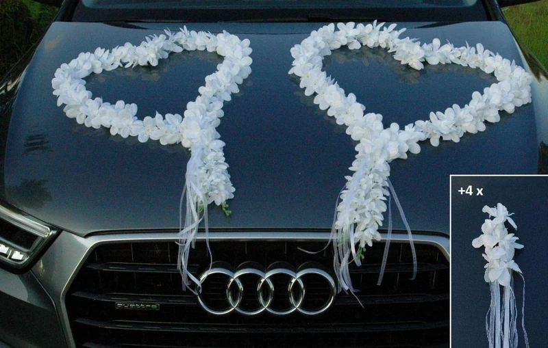 Auto-schmuck so einfach so kreativ Orchids Hearts Bride Couple Rose Decoration Wedding Car Wedding ® Car Decoration Garland Car (Pure White) - Image 1