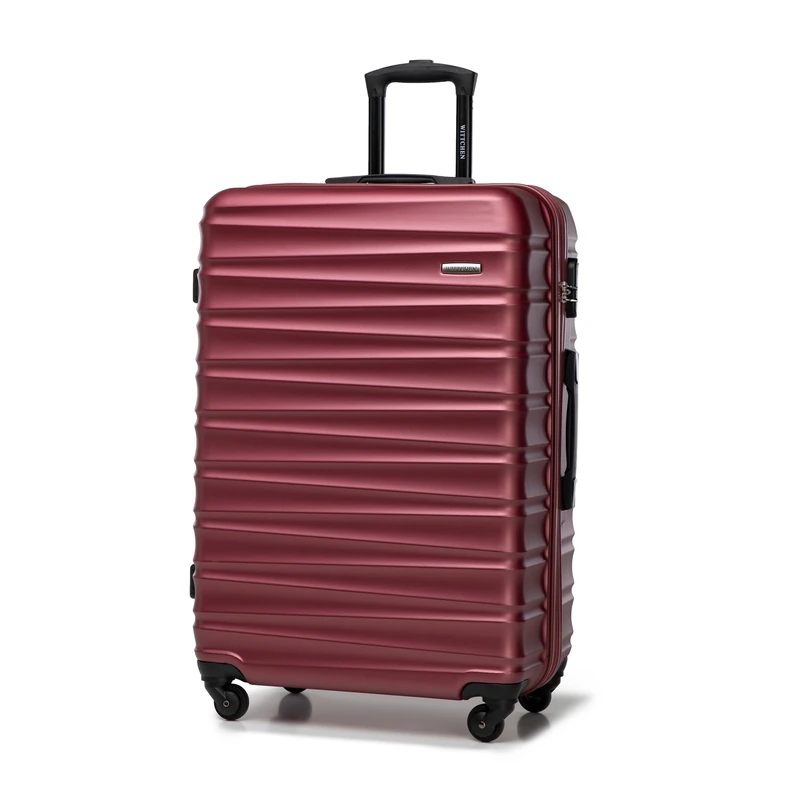 WITTCHEN Travel Suitcase Carry-On Cabin Luggage Hardshell Made of ABS with 4 Spinner Wheels Combination Lock Telescopic Handle Groove Line Size Large Suitcase Burgundy