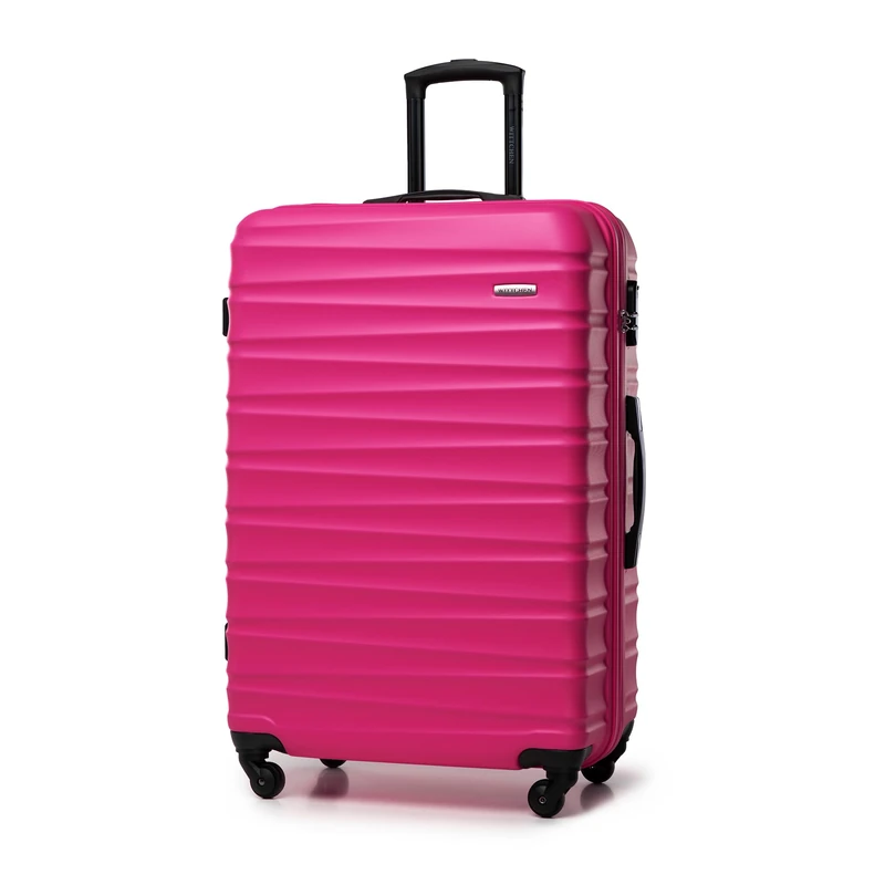 WITTCHEN Travel Suitcase Carry-On Cabin Luggage Hardshell Made of ABS with 4 Spinner Wheels Combination Lock Telescopic Handle Groove Line Size Large Suitcase Pink