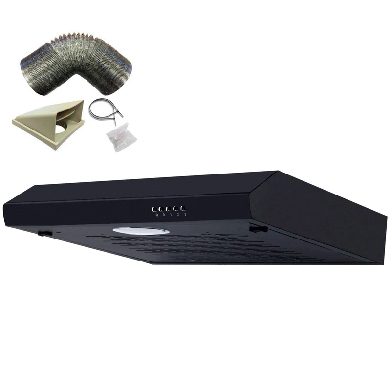 SIA STH60BL 60cm Black Slimline Visor Cooker Hood Kitchen Fan And 3m Ducting Kit