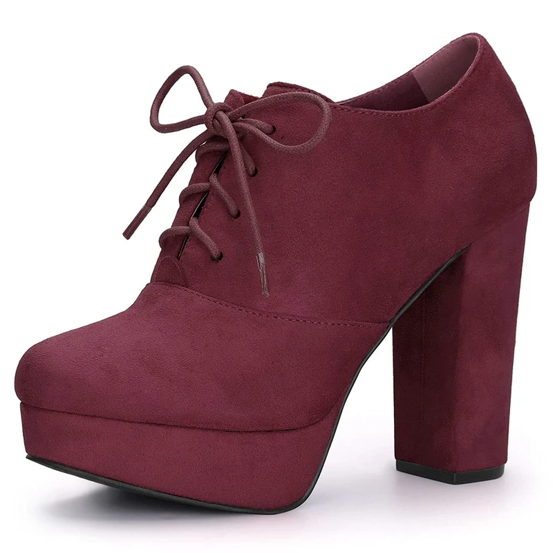 Allegra K Women's Platform Chunky Heel Lace Up Booties Burgundy 6.5 UK/Label Size 9 US