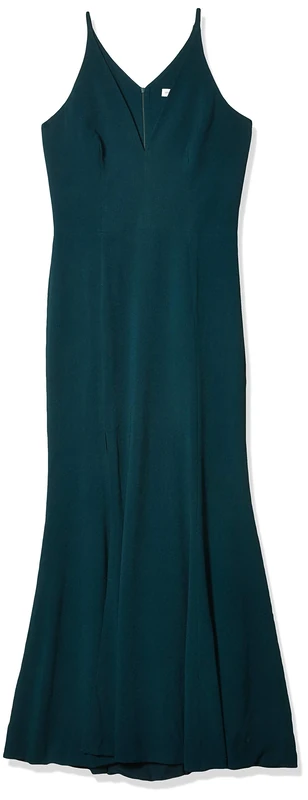 Dress the Population Women's Iris Plunging Spaghetti Strap Sleeveless Long Gown Dress, Pine-19, X-Large