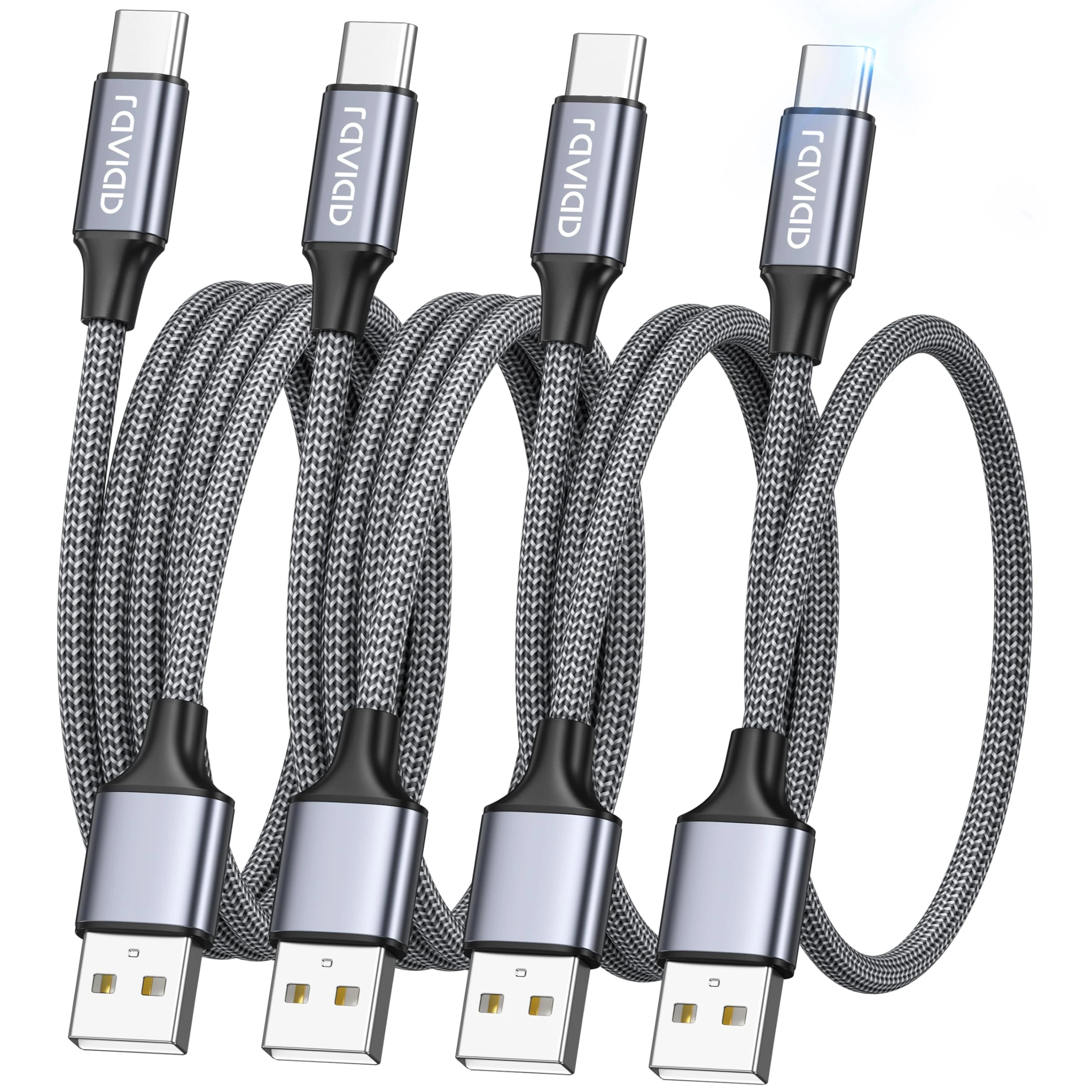 RAVIAD USB C Charger Cable, 4Pack 0.5M+1M+2M+3M Type C Charger Fast Charging 3A Nylon Braided USB C Cable for iPhone 16/15 Plus Pro Max, Samsung Galaxy S24/S23/S22, Huawei P40/P30, Google Pixel