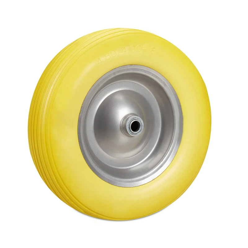 Relaxdays Wheelbarrow Wheel 4.80 4.00-8, Solid Rubber, Steel Rim, Flat-Free Spare Tire, 100kg Capacity, Yellow-Grey