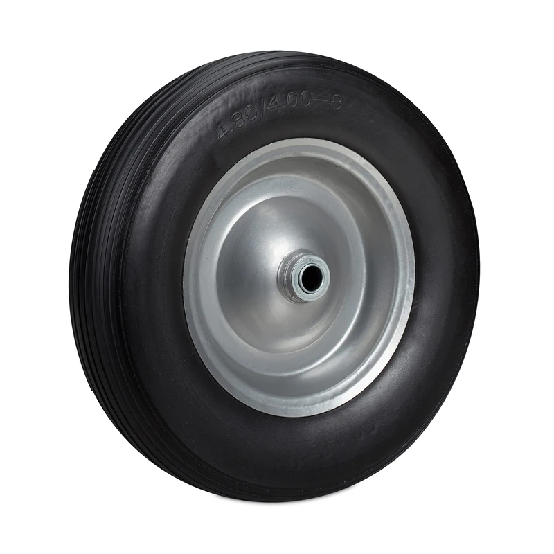 Relaxdays Wheelbarrow Wheel 4.80 4.00-8, Solid Rubber, Steel Rim, Flat-Free Spare Tire, 100kg Capacity, Black-Grey