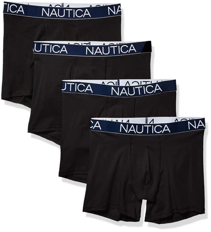 Nautica Men's Cotton Stretch 4 Pack Boxer Brief, Black, Large