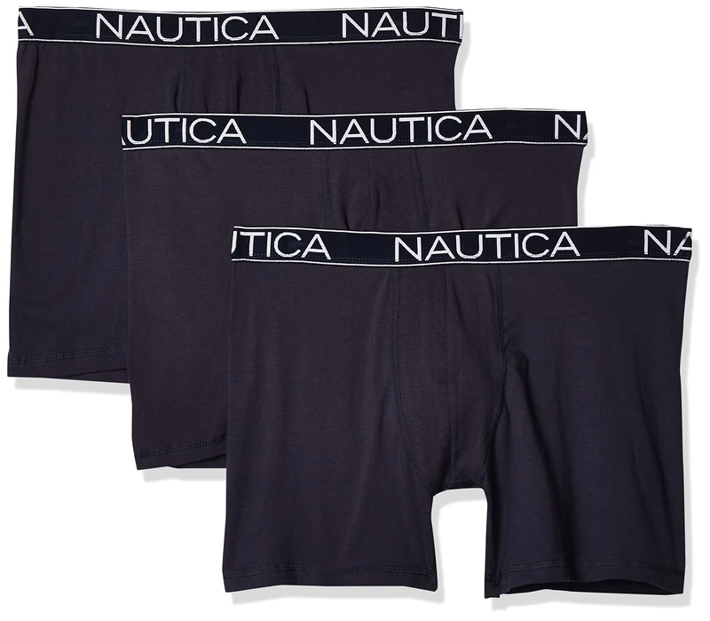 Nautica Men's 3-Pack Classic Cotton Stretch Boxer Briefs, Peacoat, L (Pack of 3)