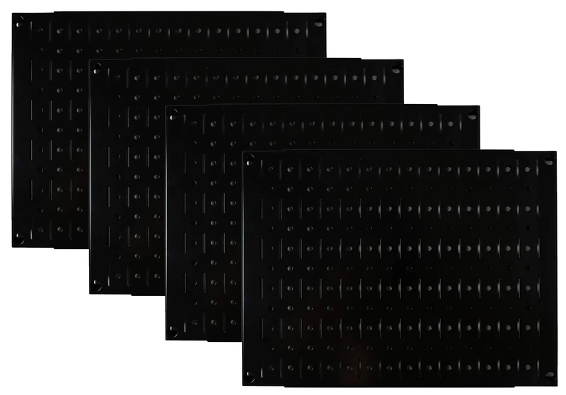 Wall Control Pegboard Wall Organizer Tiles Modular Black Metal Pegboard Tiling Set - Four 12-Inch Tall x 16-Inch Wide Peg Board Panel Wall Storage Tiles - Easy to Install (Black)
