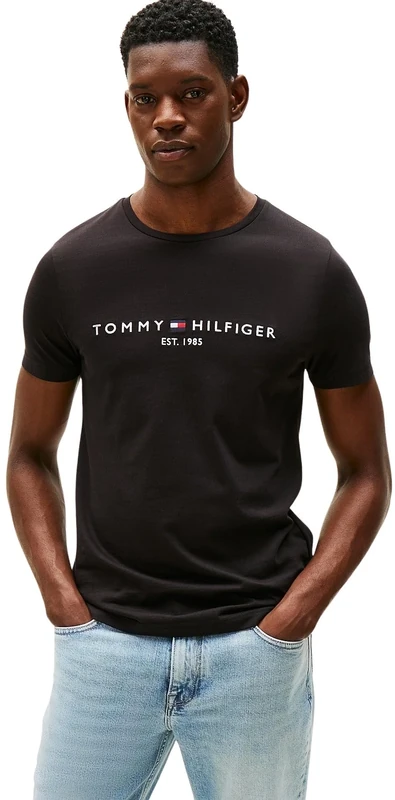 Tommy Hilfiger Men’s Short Sleeve Round Neck Core Tommy Logo T-Shirt, Black (Jet Black), 3XL