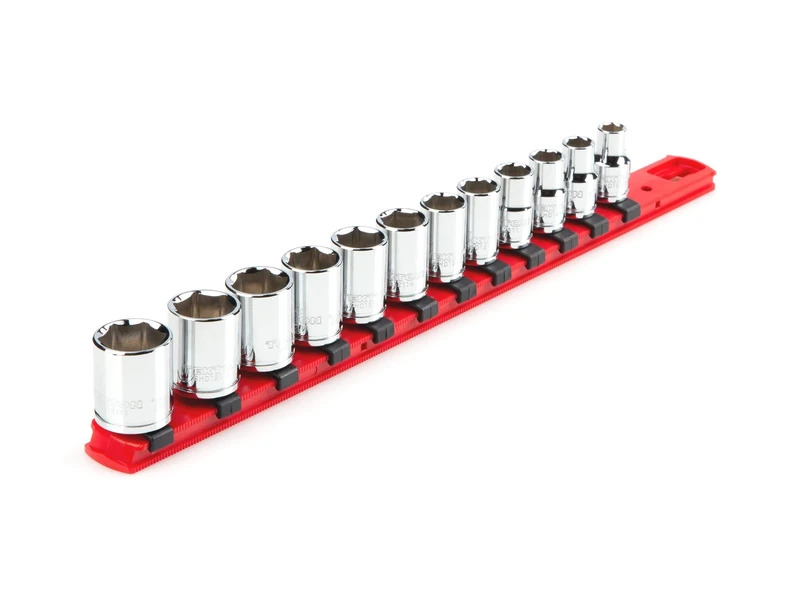 TEKTON 3/8 Inch Drive 6-Point Socket Set with Rail, 12-Piece (8-19 mm) | SHD91102