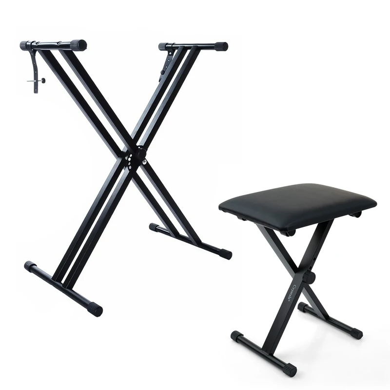 Double Braced X Frame Music Piano Keyboard Stand & Chair Set by Crystals® (Double Braced Stand + Chair)