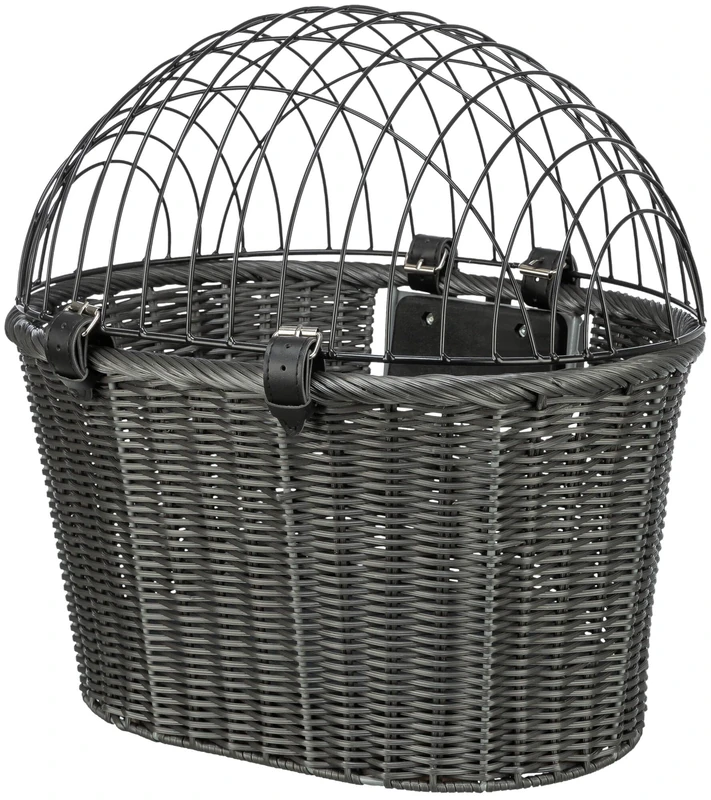 TRIXIE dog basket for the bike front up to 5 kg 44 × 41 × 34 cm - with universal holder - woven dog bike basket for the handlebars - in chic wicker look with plastic grid - 13107
