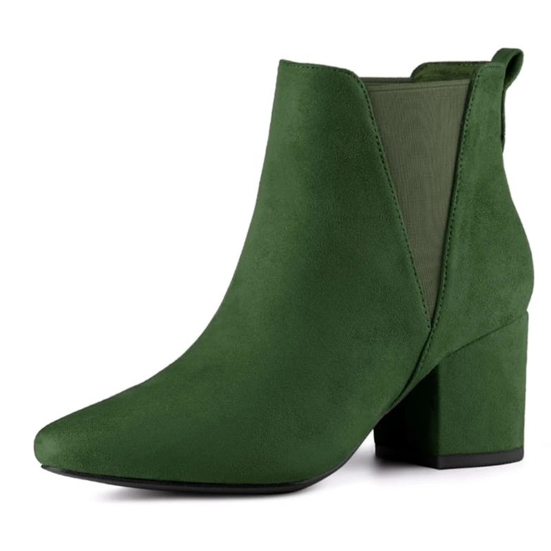 Allegra K Women's Pointed Toe Block Heel Ankle Chelsea Boots Green 5.5 UK/Label Size 8 US - Image 1