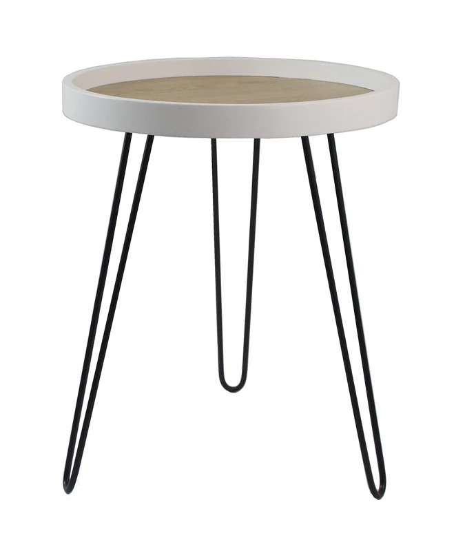 ASPECT Maisie Wood and Steel Side End Table-Ash Veneer Top, Black Hairpin Style Legs, Metal, 40 dia x 49(H) cm