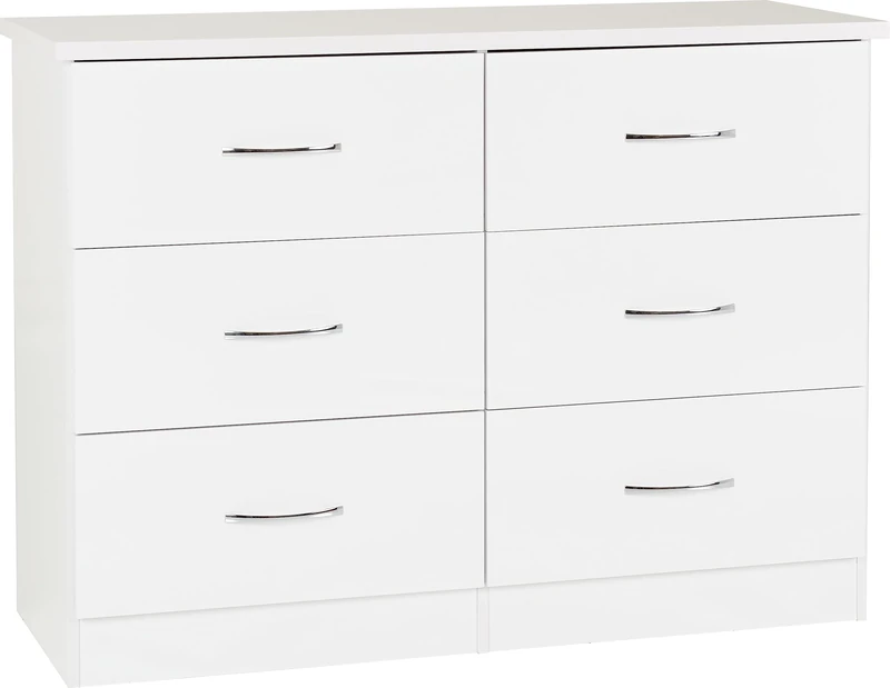 Kelsey Stores Nevada Chest Of Drawers 6 Drawer With Metal Handle Storage Unit (White Gloss)
