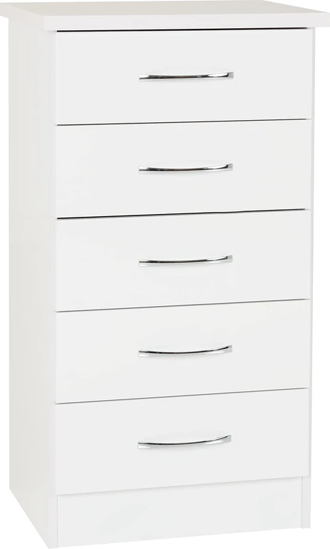 Seconique Nevada 5 Drawer Narrow Chest in White Gloss