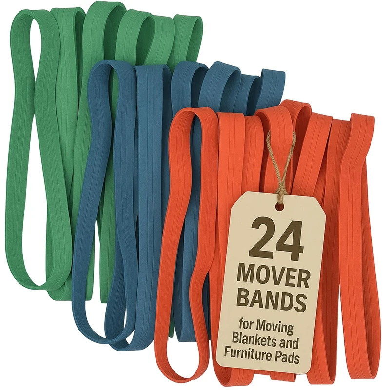 kitchentoolz 24 Pack Mover Bands - Extra Large Rubber Bands for Moving Blankets and Furniture - Variety of Sizes 26in, 30in & 42in - 24 Moving Bands Total - - Image 1