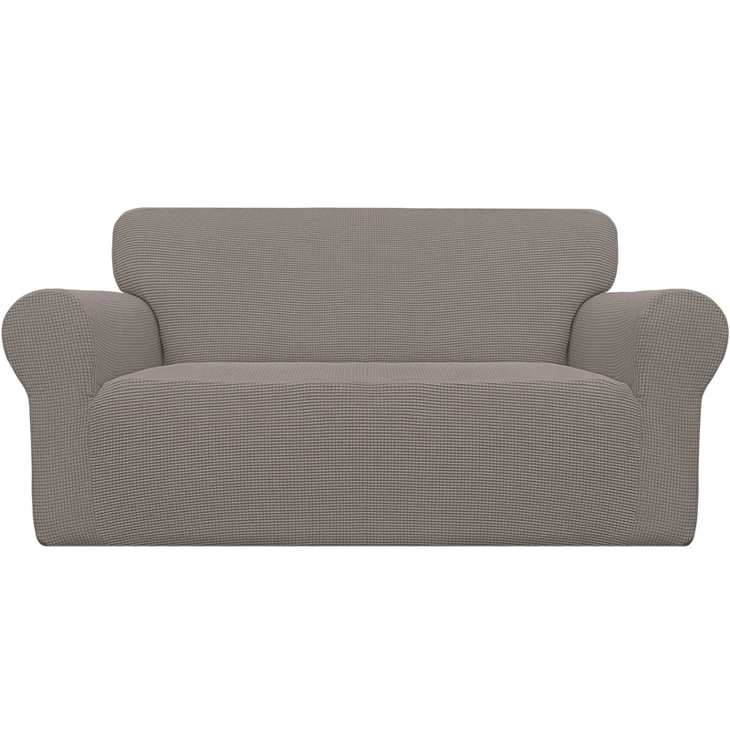 Easy-Going Stretch Loveseat Cover Furniture Protector Soft with Elastic Bottom for Kids, Jacquard Polyester Spandex Fabric Small Checkers Taupe