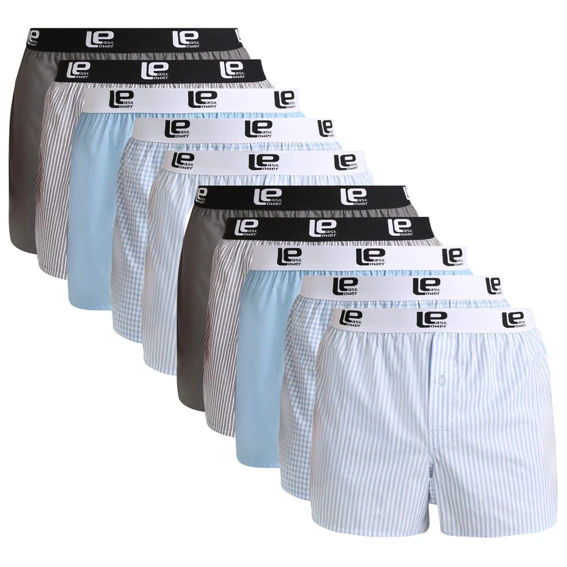 Lower East American Style Boxer Shorts for Men, Pack of 10, Multicolour (Light blue/ Grey), XL