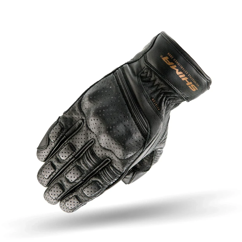 SHIMA Aviator Mens Vintage Leather Motorcycle Gloves - Black / XXL
