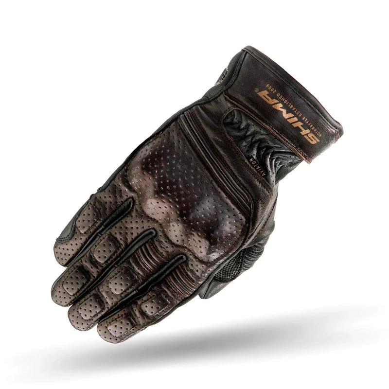 SHIMA Aviator Mens Vintage Leather Motorcycle Gloves - Bronze / M