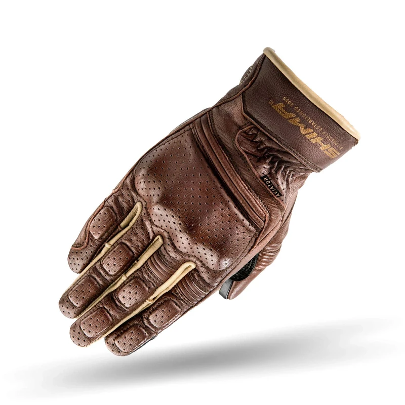 SHIMA Aviator Mens Vintage Leather Motorcycle Gloves - Brown / S