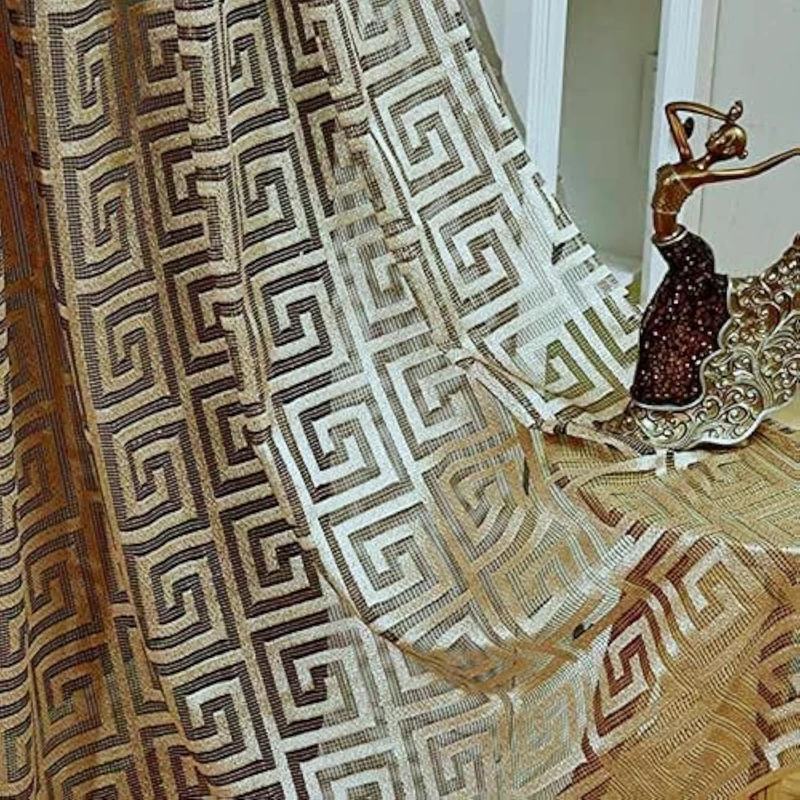 MYRU 1 Pair Black and Gold Sheer Curtains for Living Room Luxury Tulle Curtains (Gold,2 Panels 54 Inches by 96 Inches)