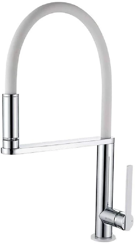 GRIFEMA DOVER-G14102B LED Kitchen Sink Mixer Tap with Black Flexible Waterline,3 Color Changes Spray spout, 3/8 Inch Hose, Chrome/White